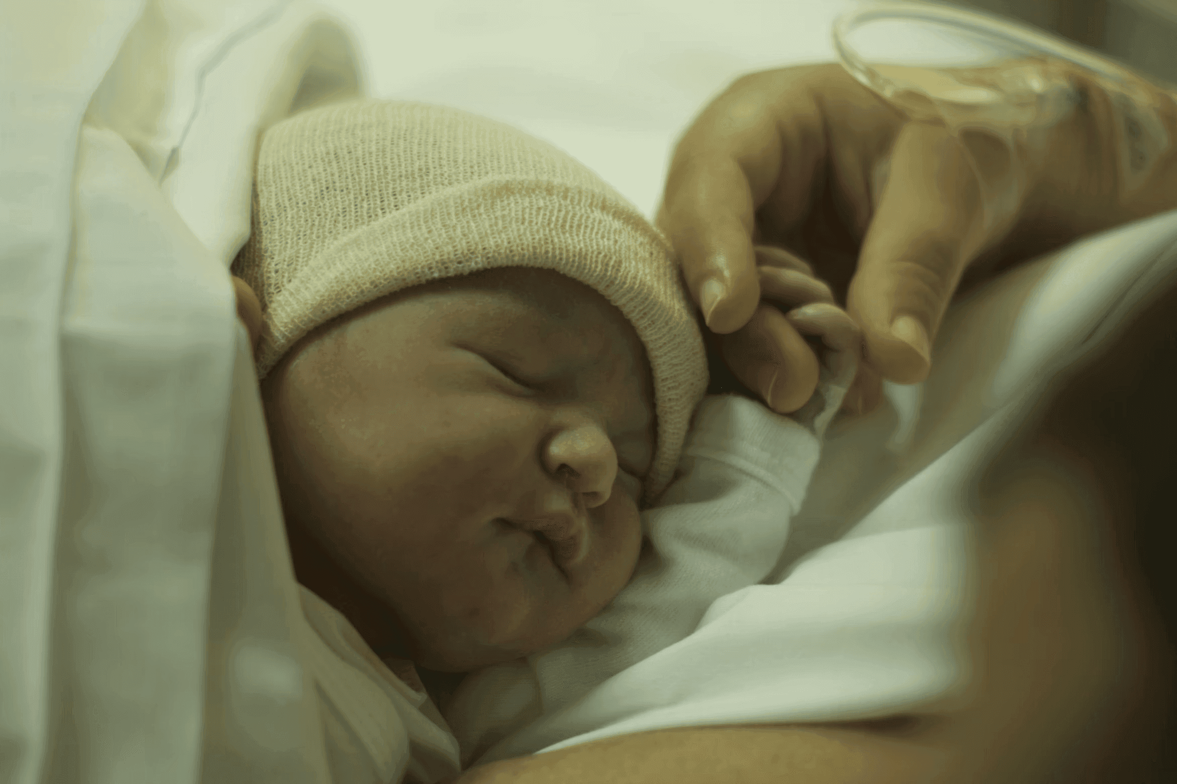 bébé prend la main à la maternité
